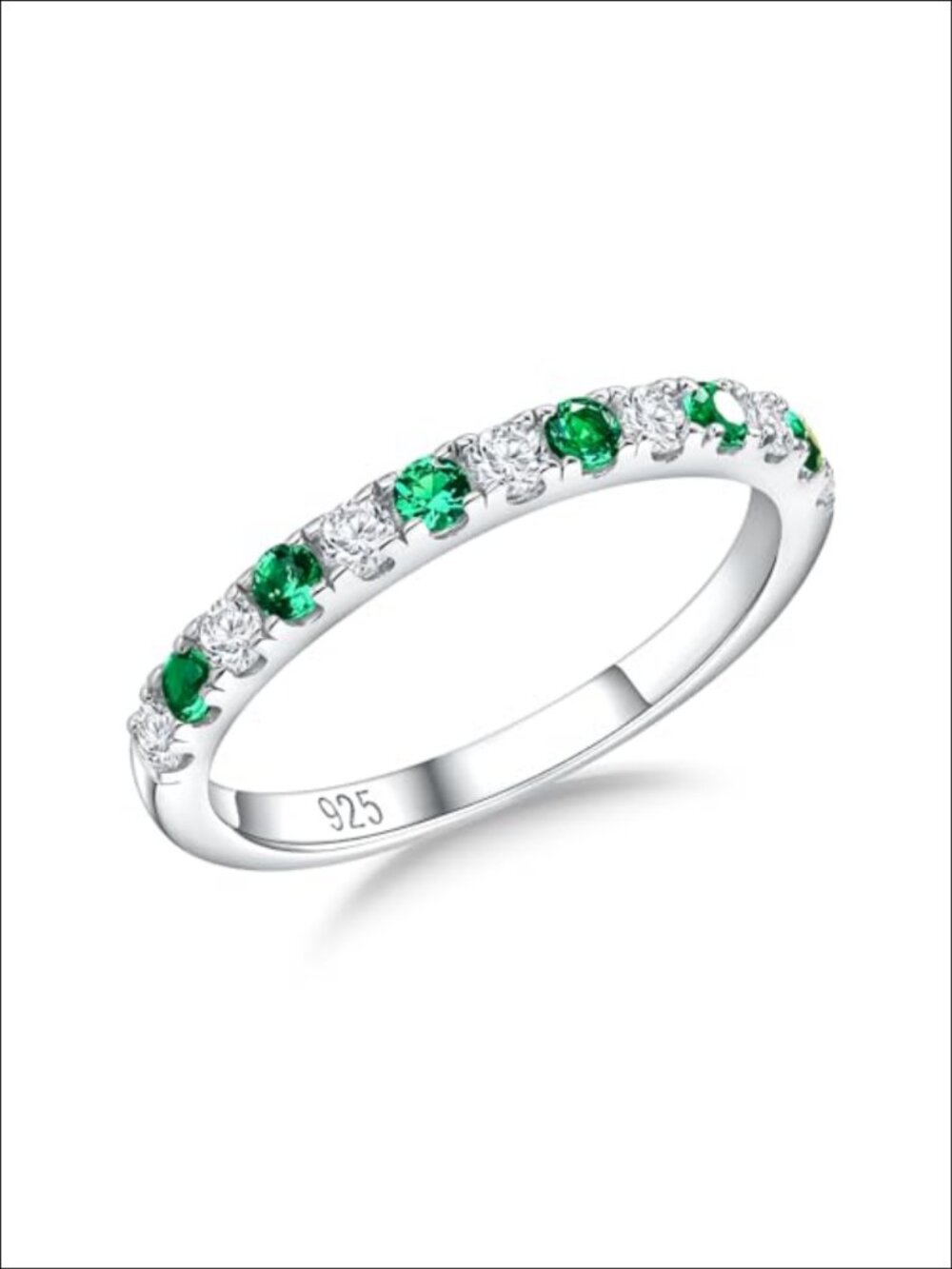 Sterling Silver Emerald Eternity Band Stackable Wedding Ring